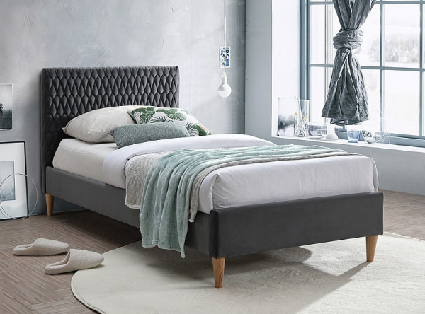  Кровать SIGNAL Azurro Velvet (90*200) серый/дуб