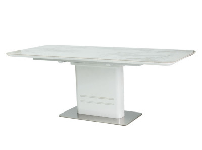 Обеденный стол SIGNAL Cartier Ceramic 160 раскладной, белый мрамор/белый лак , 160-210/90/76