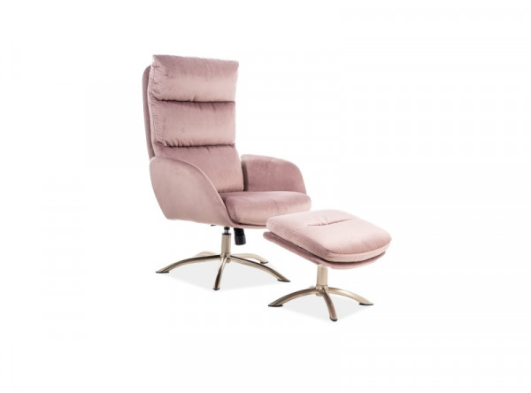  Комплект SIGNAL Monroe Velvet (кресло+подставка для ног) античный розовый/сталь