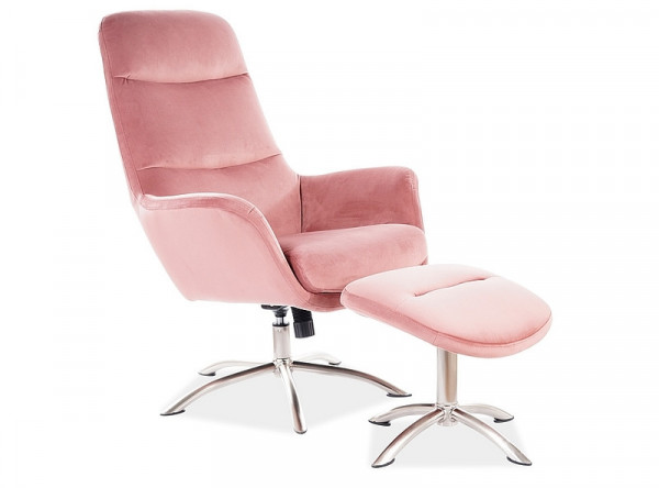  Комплект SIGNAL Nixon Velvet (кресло+подставка для ног) античный розовый/сталь