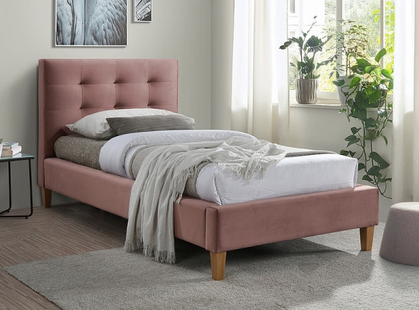  Кровать SIGNAL Texas Velvet (90*200) античный розовый/дуб